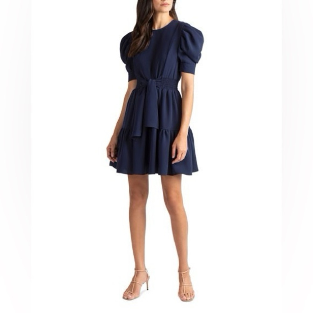 Shoshanna Carey navy puff sleeve crepe stretch dress